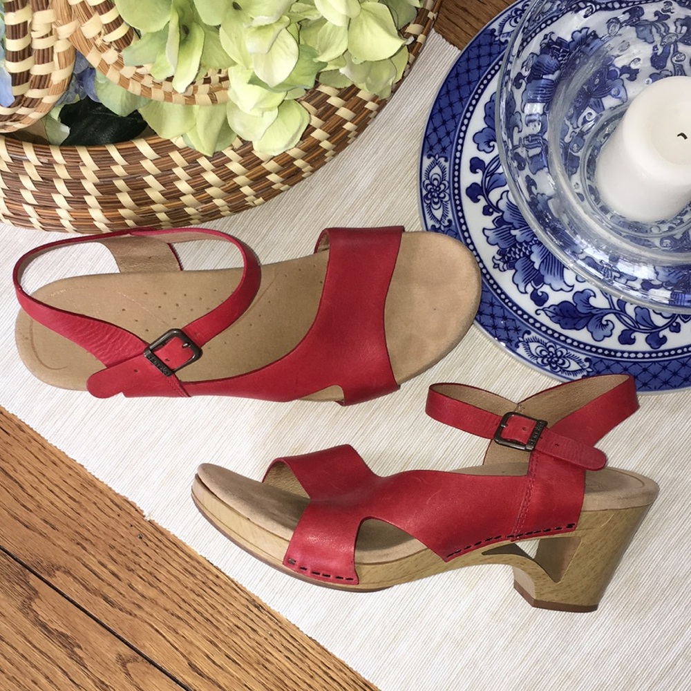 Dansko Red Leather Tasha Sandals